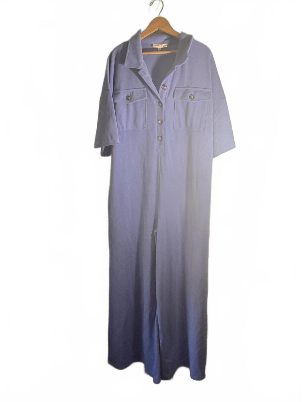 Jade by Jane Periwinkle Blue Button-Front Jumpsuit with Pockets/Wide Leg 1X